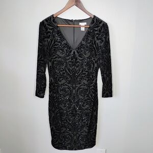 Cache Y2K Velvet Jeweled Formal Dress Womens 12 Black Sheer Goth Cocktail Party